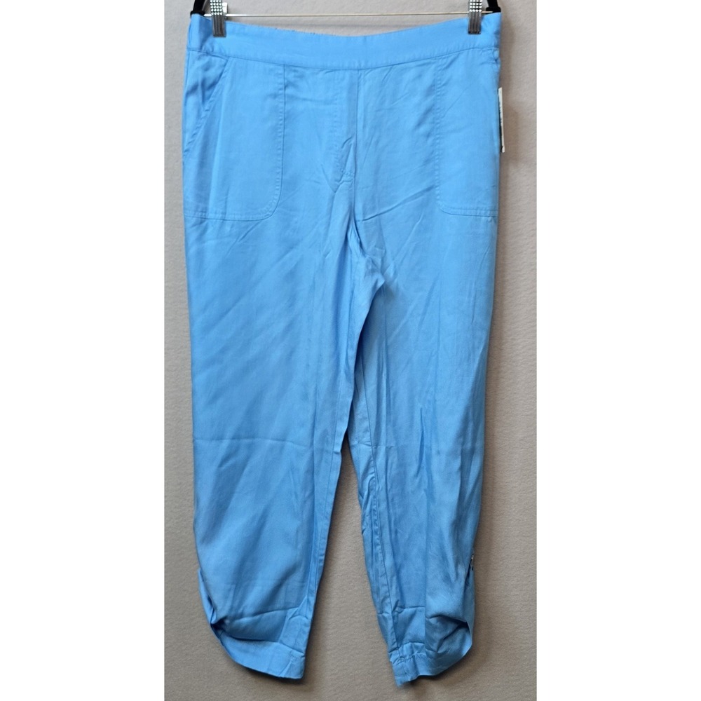 Ruby Rd Pants Womens 12 Blue Tencel Pull On‎ Crop Capri Roll Tab Isla Verde VD